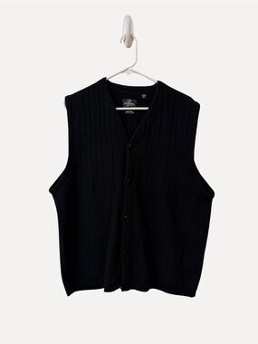 Evergreen 100% wool sweater vest L black men’s black ribbed heritagee pullover